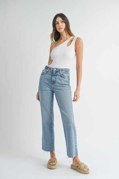 MABLE One Shoulder Ribbed Cutout Detail Bodysuit