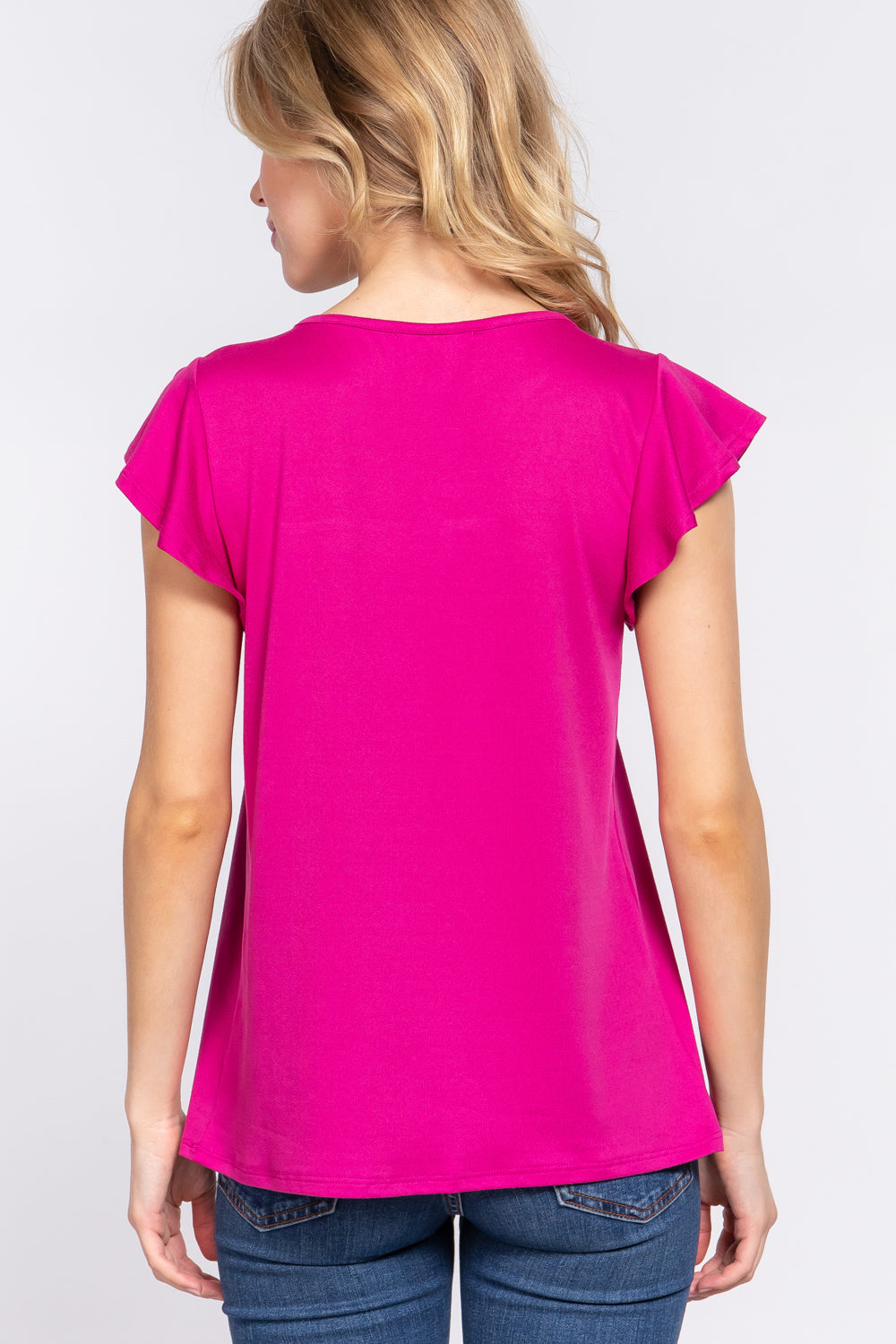 Alfressy Ruffle Short Sleeve Lace Detail Knit Top